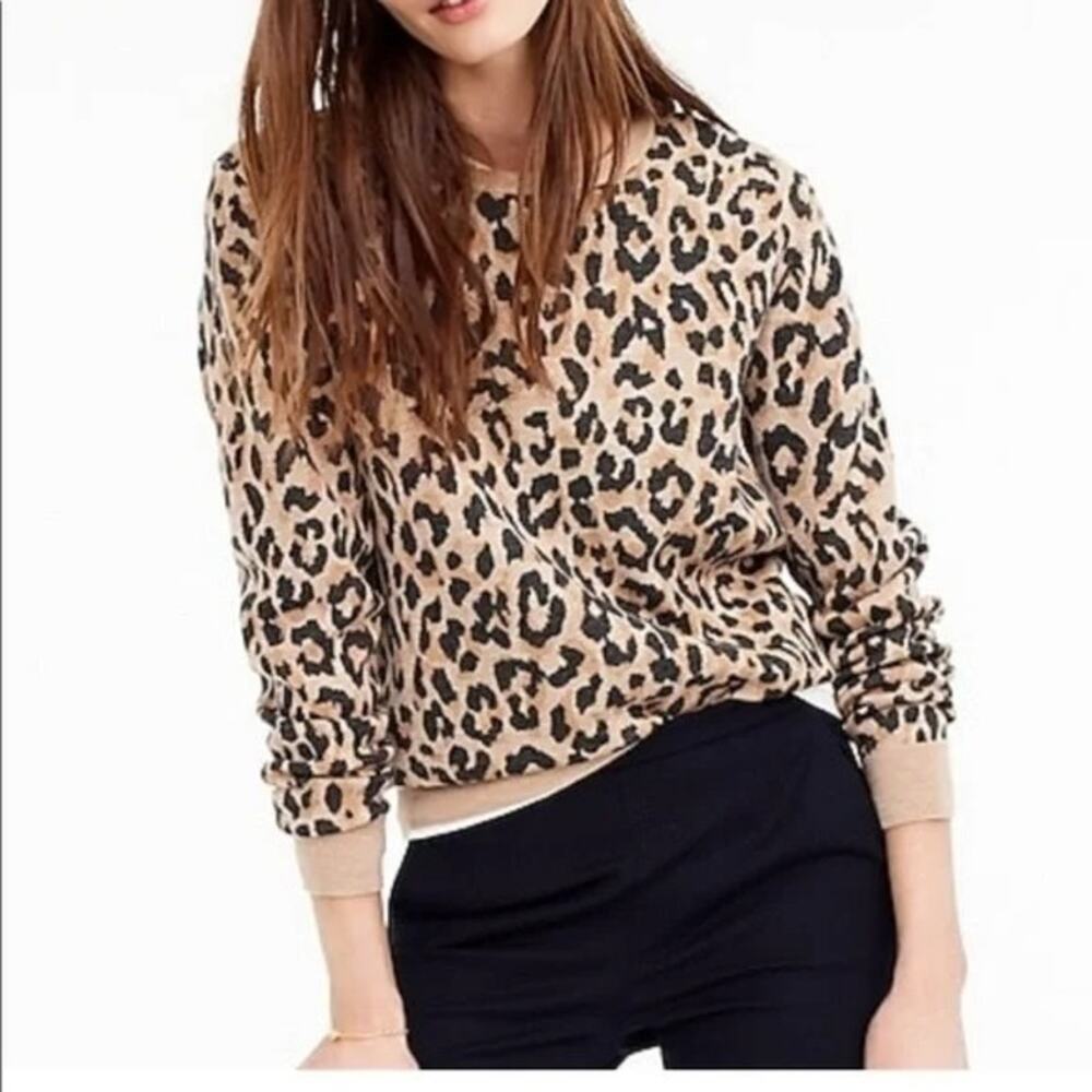 J. Crew Leopard Stretch Lightweight Long Sleeve Top Elastic Waist XXS Brown1